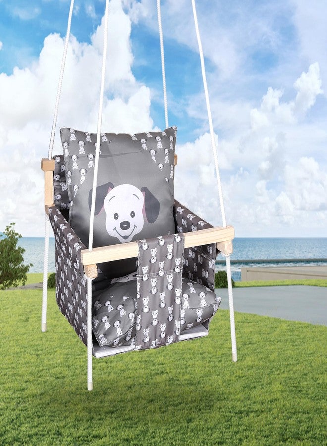 BOFFLE Baby Swing Hanging Indoor Outdoor, Wooden Swing, Baby Garden Swing, Jhula with 2 Pillow (Grey Dog) - Image 3